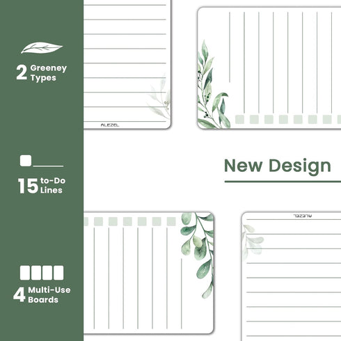 Magnetic Dry Erase List Board for Fridge - Refrigerator To Do List White Board Set, 4 Pcs Greenery