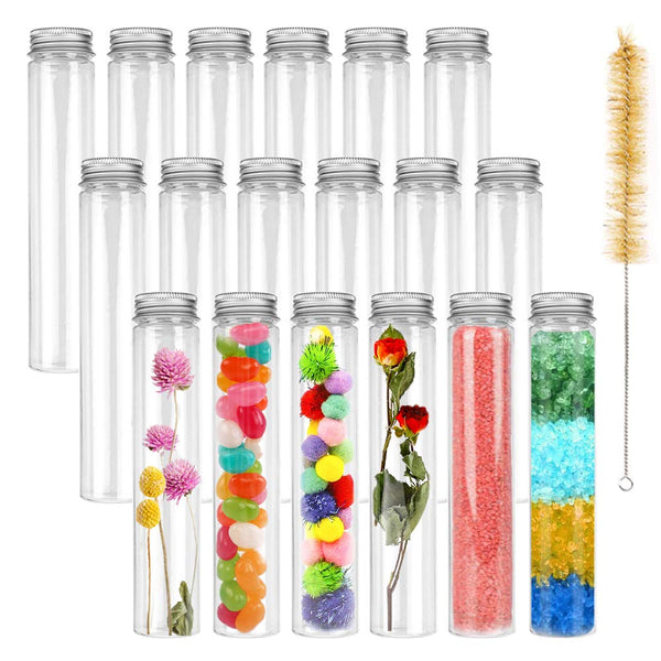 18 PCS 115ml Clear Plastic Test Tubes, 150 x 33mm with Screw Caps and 1 Cleaning Brush for Candy Storage