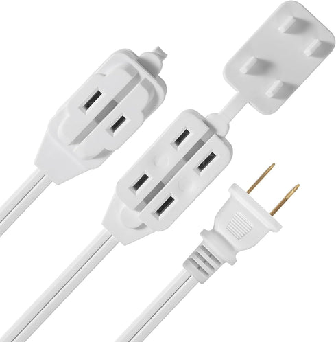 ETL Certified 2-Pack SPT2 16AWG Power Extension Cord, 13 Amp 1625 Watts, VSEER Polarized 3 Outlets, White (6 Feet)