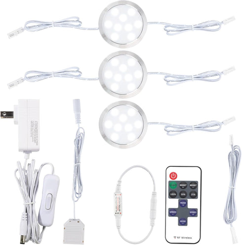 Kitchen Above Under Cabinet Lights Kit, Linkable Daisy Chained Wired Round LED