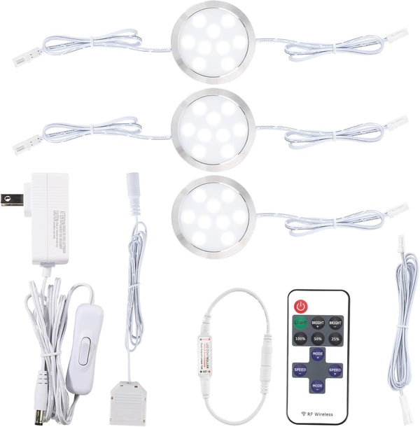 Kitchen Above Under Cabinet Lights Kit, Linkable Daisy Chained Wired Round LED