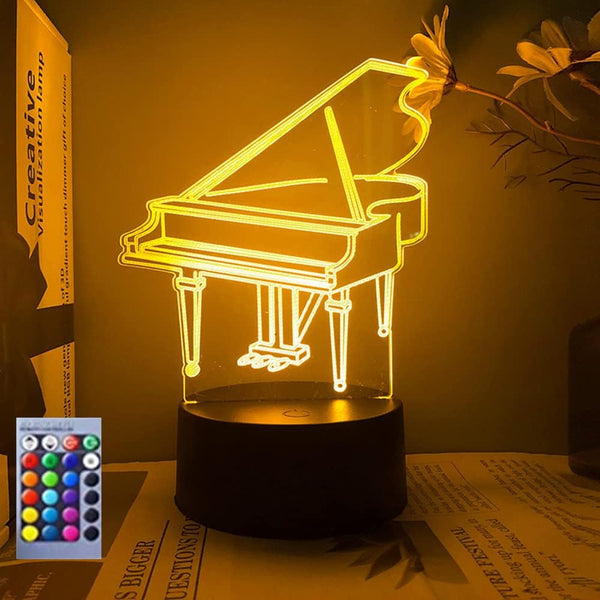 Jinnwell 3D Piano Night Light Lamp Illusion 16 Color Changing Table Desk Decoration