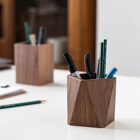 Black Walnut Wooden Pencil Box, Multiple-Use Desk Writing Stationary Organizer Wood Pen Holder Cups Office School Supplies Storage (Prismatic Shape) by Soseelnee