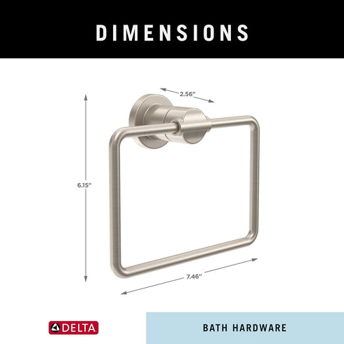 DELTA FAUCET NIC46-DN Nicoli Wall Mount Square Closed Towel Ring in Brushed Nickel - Bath Hardware Accessory