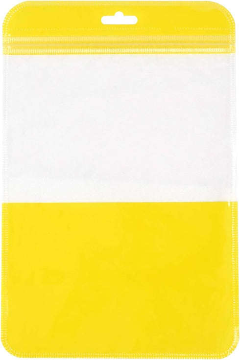 (100, 6.30 inch 9.45 inch) Clear Window Half Yellow Plastic Resealable Bags with Butterfly Hang Hole for Jewelry