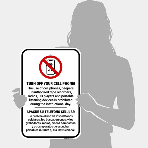 12x18 Inches, 55 Turn Off Your Cell Phone The use of Cell Phones beepers Unauthorized Tape recorders Sign, mil Thick