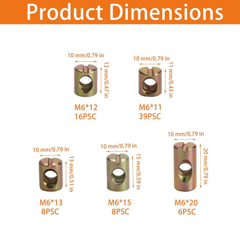 Bnnrjia 77 M6 Set, Hammer Pcs Barrel Nuts, Cross Dowel Joint Nuts, Metric Slotted Barrel Nut Embedded Nut for Bed Crib