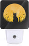 Cat Night Light,Cat Grass Field Full Moon Night Lights Plug into Wall