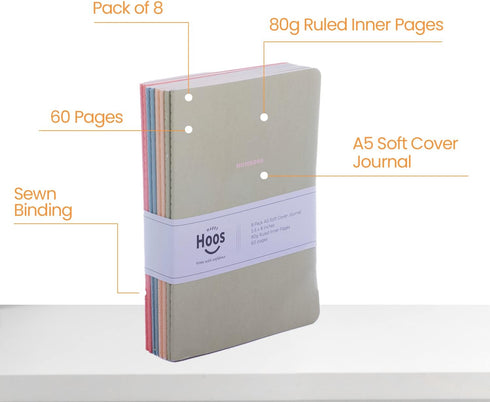 Notebook Journal - Pack of 8 A5 Notebooks, 5.5 x 8 in, Cute Soft Paper Cover for Travel, Meditation, Wedding