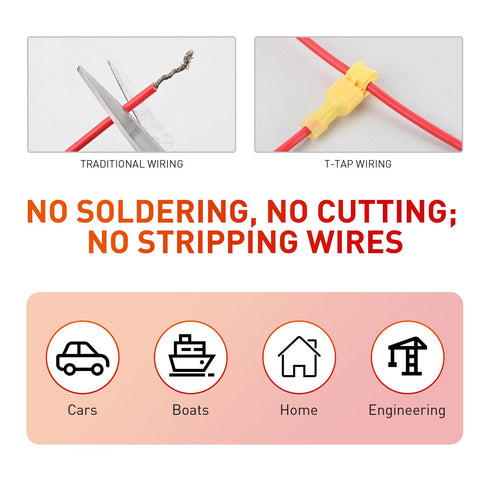 Nilight 120PCS/60 Pairs Quick Splice Disconnect Wire Terminals, T-Tap Spade Connectors for 12-10 AWG Wires