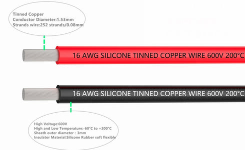 16 AWG Electronic Wire, 66 Feet Silicone Wire, Flexible Tinned Copper Wire, High Temperature Resistance, 33 ft Black