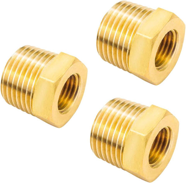Joywayus 3 Pack Reducer Hex Bushing, Brass Reducing Cast Pipe Fitting 3/8" NPT Male x 1/4" NPT Female Adapter