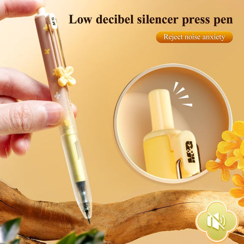 M&G Gel Pens, 4 PCS Black Gel Pens, Fine Point 0.5mm, Cute Gel Ink Pens with Flower for Smooth Writing