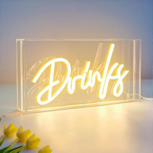 Drinks Neon Sign, Drinks Signs USB LED Desk Lightbox with ON/OFF Switch,