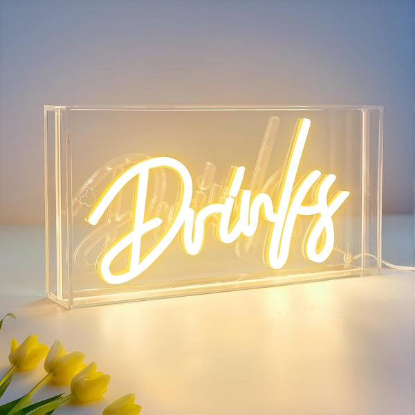 Drinks Neon Sign, Drinks Signs USB LED Desk Lightbox with ON/OFF Switch,