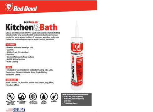 Red Devil 040520 Silicone Acrylic Caulk & Sealant, 5.5 oz, Off-White, 100% Waterproof, Made in USA