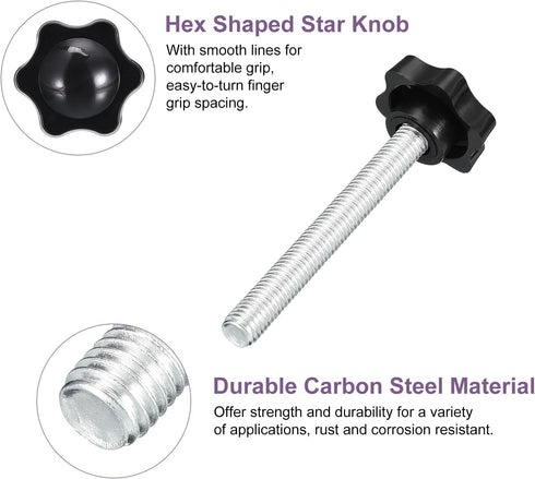 uxcell 4Pcs M10 x 80mm Star Knobs, Plastic Hex Clamping Knob for Umbrella Base Replacement