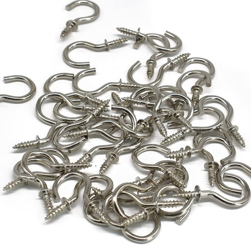 50Pcs 7/8 Inches Brass Plated Ceiling Hooks, Screw Hooks, Silver