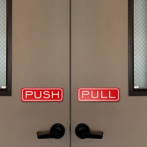 Quality Classic Horizontal Push Pull Door Signs - Durable Safety Signs (Brushed Silver) - Medium, 1 Set, Easy to Install