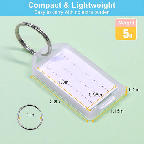 Coideal White Plastic Key Tags, 60 Pack Tough Key Chain Tag with Clear Label Window and Strong Split Ring
