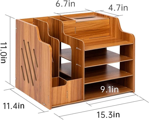 Wooden Desk Organizer - Multifunctional Home Office Art Supplies Organizer, Easy to Assemble (Light MDF Panel)
