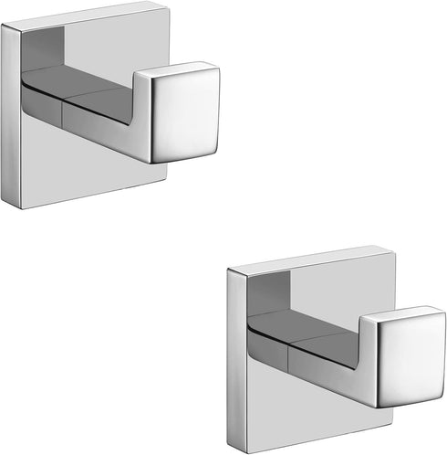 Nolimas Bath Towel Hook, SUS 304 Stainless Steel Square Clothes Towel Coat Robe Hook, 2 Pack, Chrome Polished
