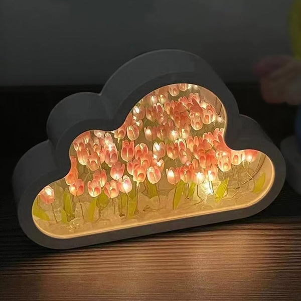 LOGAZOO (20 Flower) Tulip Lamp Night Light with Mirror, Assembled Artificial Flower