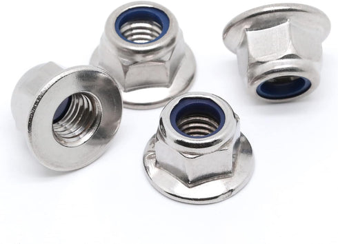 M6-1.0 Flange Nylon Insert Lock Nuts - Flanged Locknuts, Stainless Steel 18-8, 25 PCS