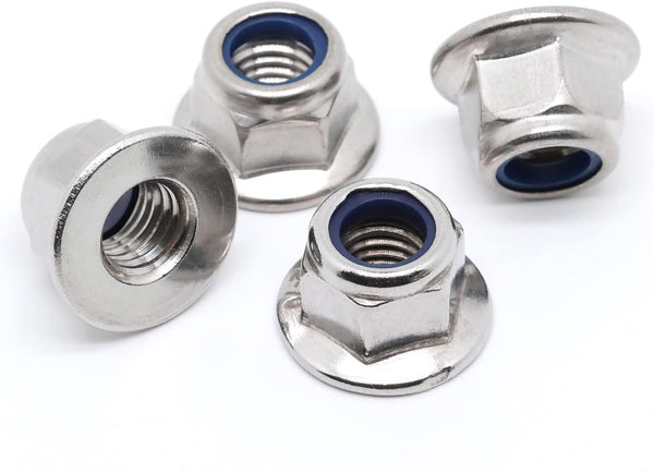 M6-1.0 Flange Nylon Insert Lock Nuts - Flanged Locknuts, Stainless Steel 18-8, 25 PCS
