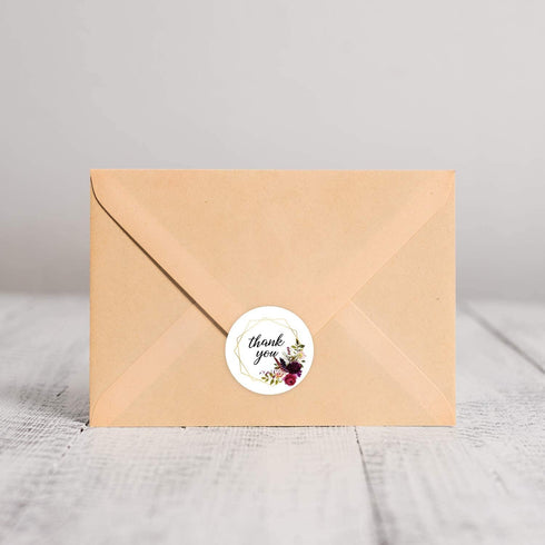 Fall Floral Frames Thank You Stickers, 500 Boho Thank You Stickers, 4 Alternating Designs, 1.5" Autumn Wedding Envelope