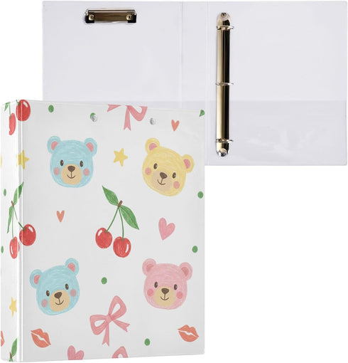 Wassud Crayon-Style Bears 3 Ring Binder with Clip 1.5 Inch Round Ring Organizer