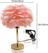 3 Pink Feather Table Lamp with Gold Finish - Color Changing LED Bedside Desk Lamp, Modern Romantic Night Light