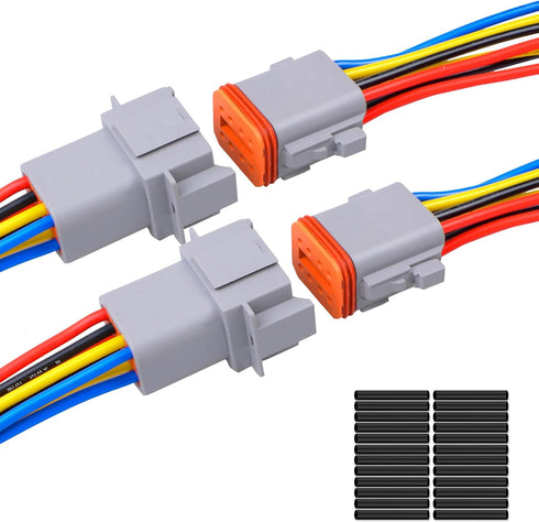 2Pack 8-Pin Waterproof DT Connector, Male and Female Wire Connectors with 16AWG Wires and Heat Shrink Tubes