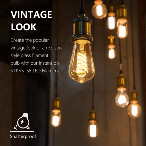 Tiadio 4-Pack Bulbs 60W ST58/ST19 6W E26 Dimmable Bulbs, 2700K Bulb, Bulb Vintage LED Edison Equivalent- Light Filament