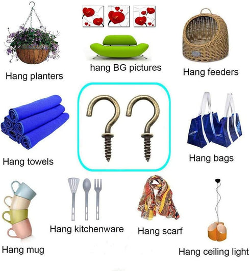 Small Screw Hooks 5/8 Inch 160 Pcs Ceiling Hooks for Christmas Lights, Jewelry, Cup Hooks for Hanging Bronze