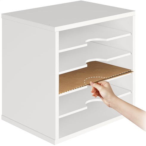 Ballucci File Organizer Paper Sorter, 5 Tier Adjustable Shelves Office Desk Organizer (White)