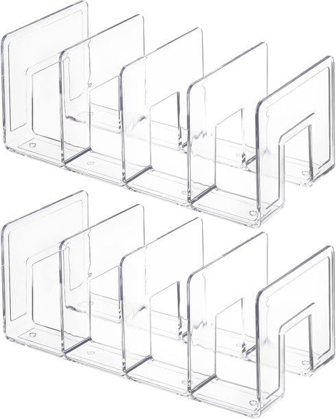 Lawei 4 Pack Acrylic File Sorter, 4-Section Clear Desktop File Folder Holder Organizer for Books, Envelopes, Mail,