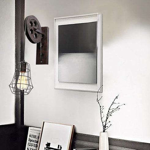 Ncescmal 110-220V E27 Bulb Antique Iron Cage Wall Lamp Corridor Wall Lamp Lamp Holder Without (Rust)