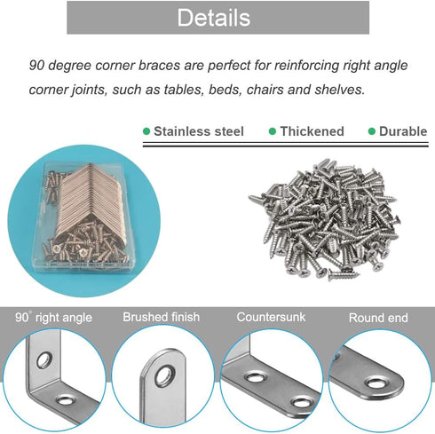 24Pcs 40x40mm 90 L Bracket Corner Braces Stainless Steel Small Shelf Bracket for Wood, Shelves, Cabinet, Wall Hanging