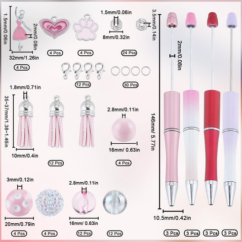 SUNNYCLUE DIY 12 Sets Pen Making Kit Beadable Pen with Beads Beading Pen Set 20mm Pink Acrylic Beads Rhinestone Bubblegum Beads Ballet Charms Beadable Pens Supplies for Women Teachers School Nurses by SUNNYCLUE