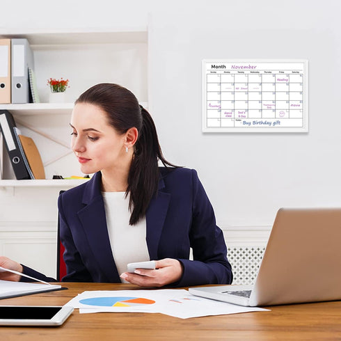 Umtiit Monthly Calendar Dry Erase Whiteboard, 10.6 x 14.5 inch, White Wood Frame for Planning and Schedule