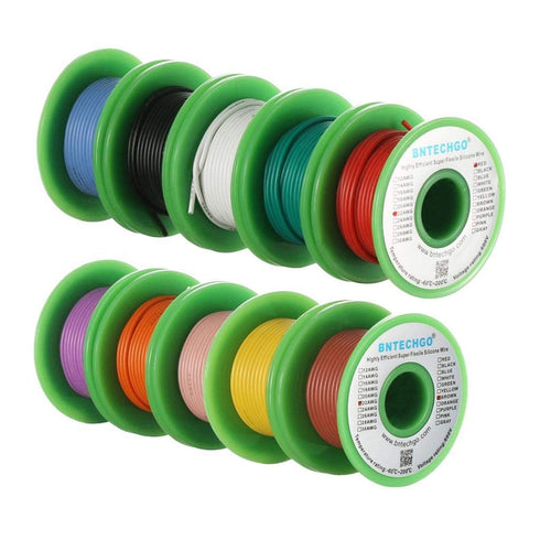 22 10 30 22 BNTECHGO Gauge Silicone Wire Kit Color Each ft Flexible AWG Stranded Tinned Copper Wire