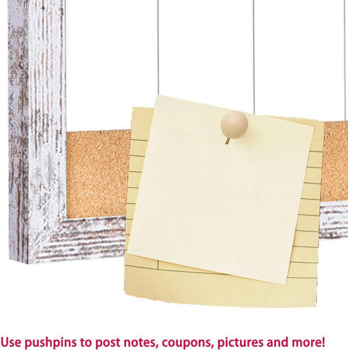 Magnetic Weekly Dry Erase White Board and Cork Board, White Wood Frame for Home Office