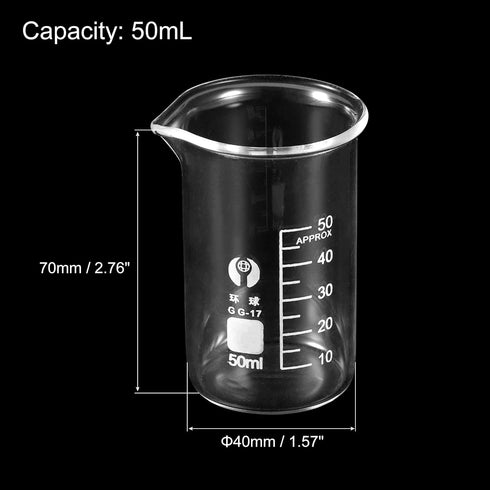 PATIKIL 3Pcs 50ml Tall Form Glass Beaker, 3.3 Borosilicate Glass Graduated Printed Scale Measuring Cups with Spout for Kitchen Lab Liquids by PATIKIL