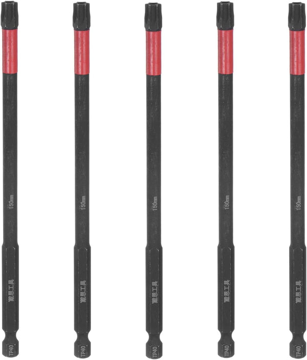 5pcs T40 Impact Tough Torx Drill Bit, 6" Length, 1/4" Hex Shank, S2 Steel Magnetic Insert Star 6 Point