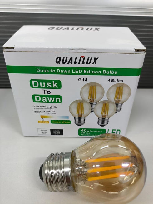 G14 Bulbs 4W=40W, A15, 400LM Bulb, E26, 4-Pack, HQ-H039 Qualilux Small Dusk to Dawn Edison Light Outdoor, Vintage Amber