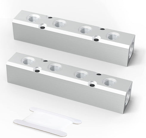 GASHER 2PCS Aluminum 4 Way 6 Port Pneumatic Manifold Air Distribution Block Splitter