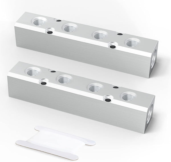GASHER 2PCS Aluminum 4 Way 6 Port Pneumatic Manifold Air Distribution Block Splitter