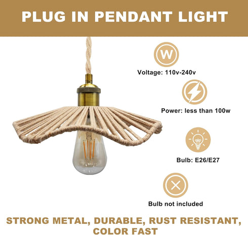 FEYAIM 2 16.7ft E26 E27 Bulb Pcs Plug in Pendant Light, Metal Lampshade with Switch, Light Base, Hanging Lights