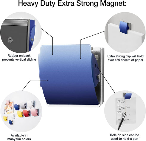 Extra Strong Large Blue Magnetic Clips for Refrigerator and More, 3-Pack
